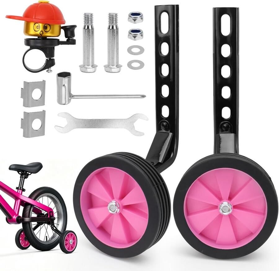 Steunwielen Kinderfiets Hulpwielen Fiets Leren Fietsen Universele Pasvorm 12-20 Inch Roze
