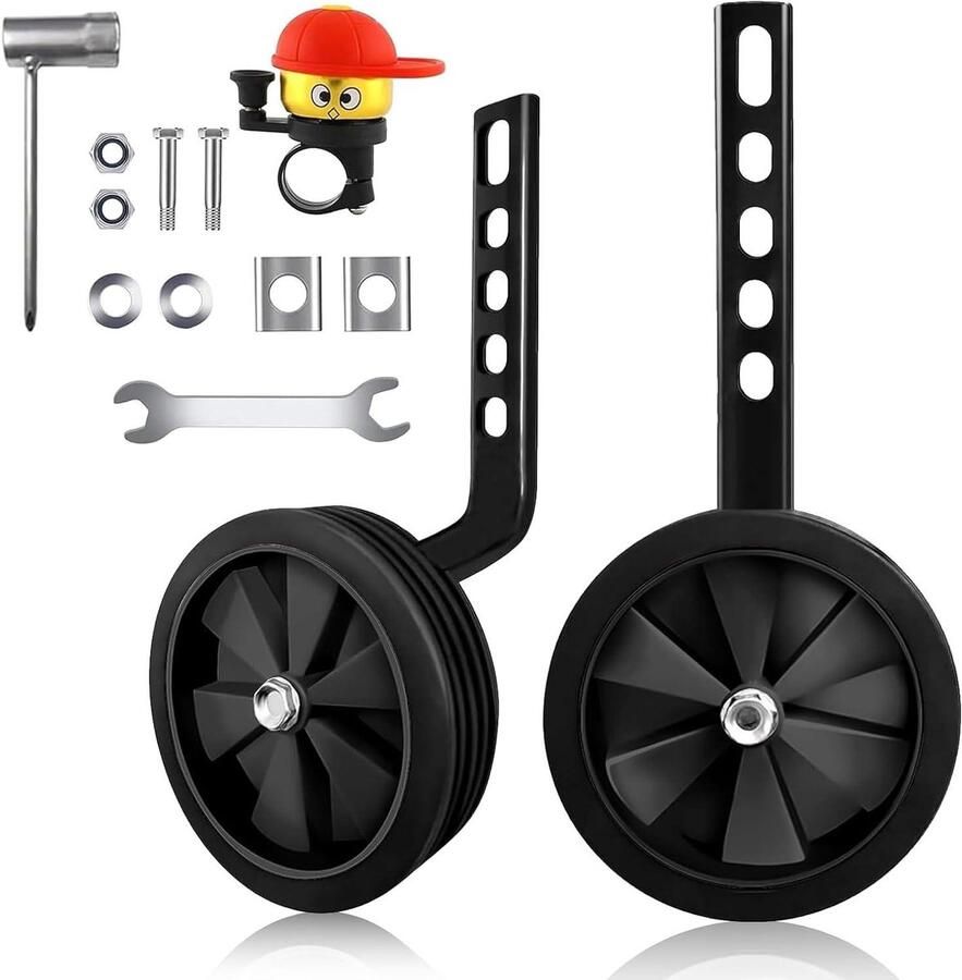 Steunwielen Kinderfiets Hulpwielen Fiets Leren Fietsen Vijf Hoogte-instellingen 12-20 Inch Zwart