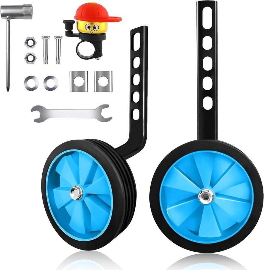 Steunwielen Kinderfiets Hulpwielen Fiets Leren Fietsen Vijftraps Verstelling 12-20 Inch Blauw