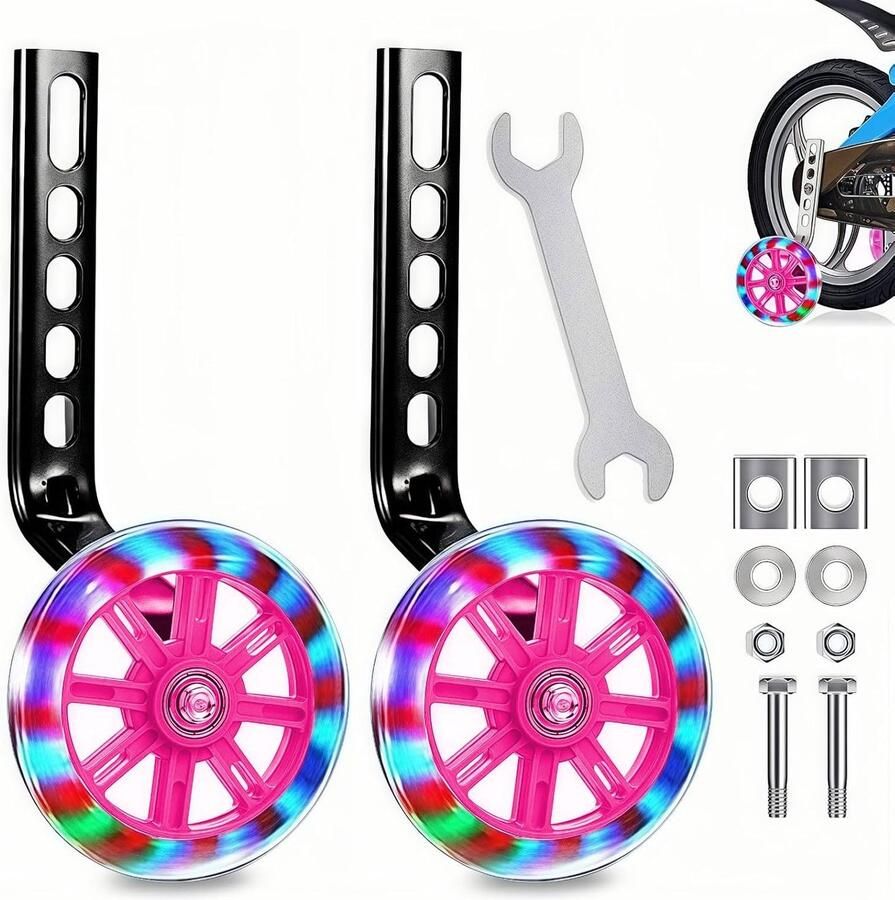 Steunwielen Kinderfiets Hulpwielen Fiets Veilig Leren Fietsen Verstelbare Stabilisator 12-20 Inch Wielen Roze