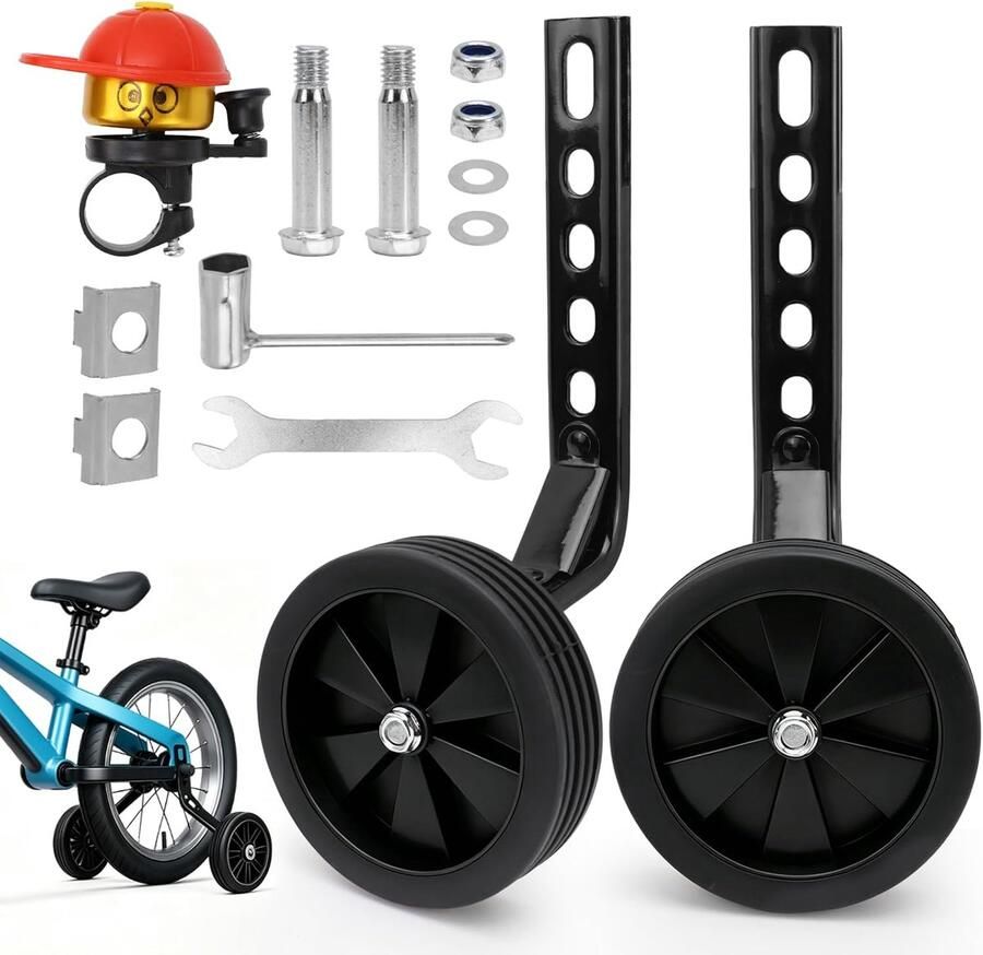 Steunwielen Kinderfiets Hulpwielen Set Fiets Leren Universele Pasvorm 12-20 Inch Zwart