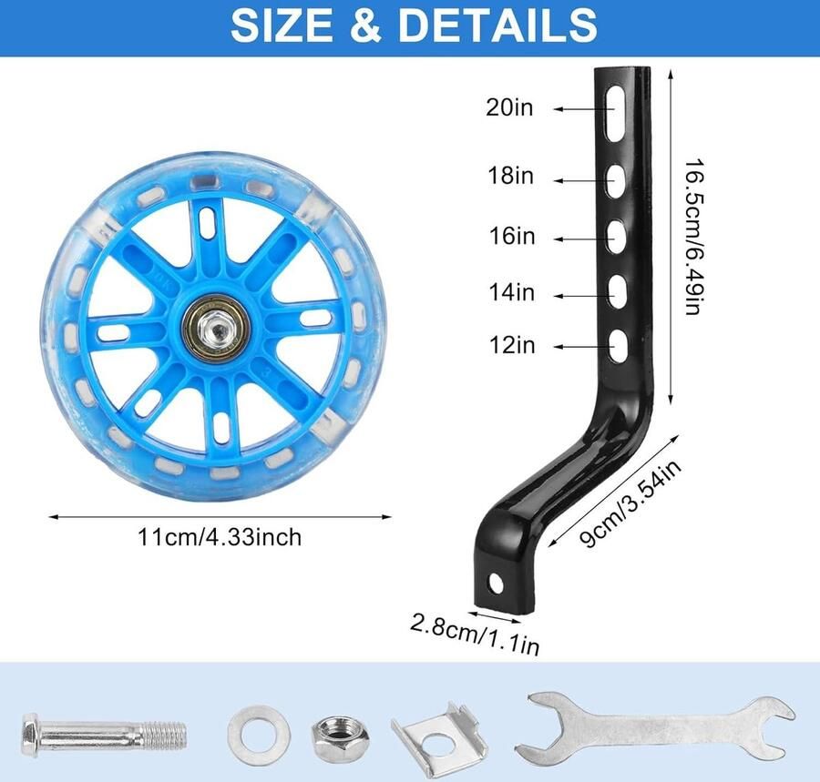Steunwielen verstelbare fietsstabilisatorkit glinsterende kinderfiets één versnelling blauw - Foto 1
