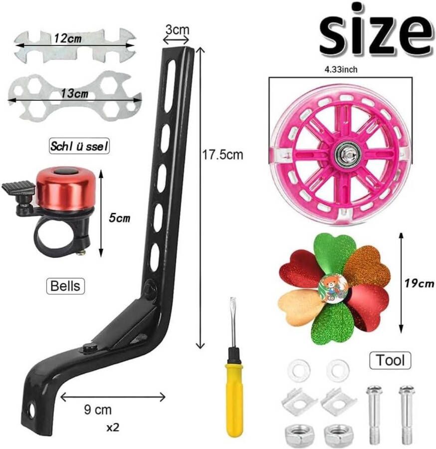 Steunwielen voor kinderfiets Hulpwielen voor volwassenen Roze