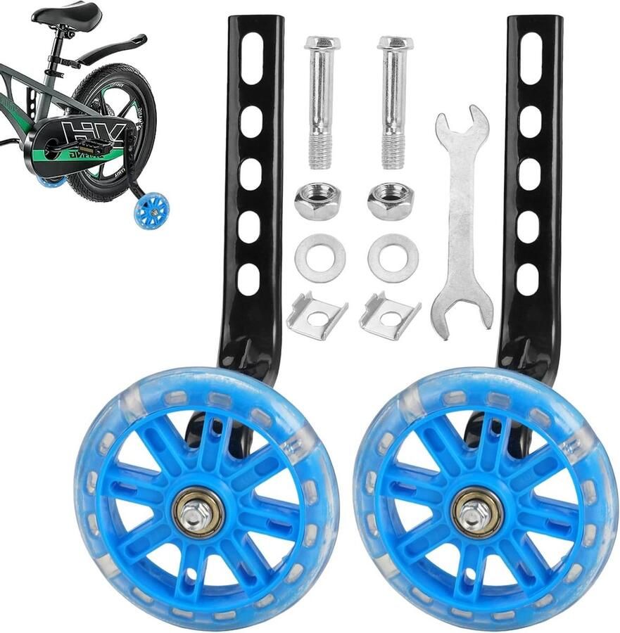 Steunwielen voor kinderfiets met verstelbare fietsstabilisatorkit blauw geschikt voor kinderen met één versnelling