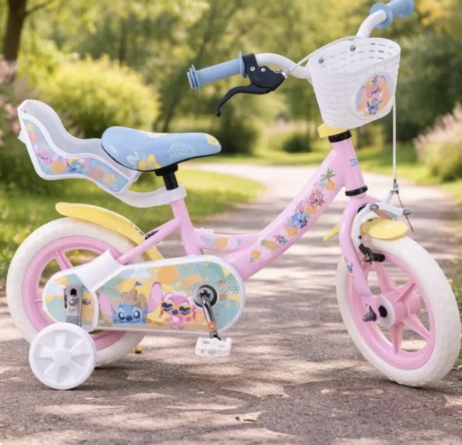Stitch Kinderfiets 12 Inch – Schattig Roze Design met Accessoires