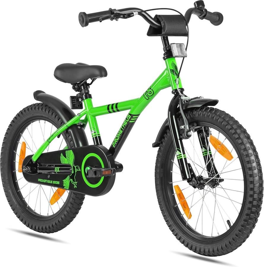 Stoere Kinderfiets 18 Inch voor en Vanaf 6 Jaar met Terugtraprem en Standaard Groen Zwart