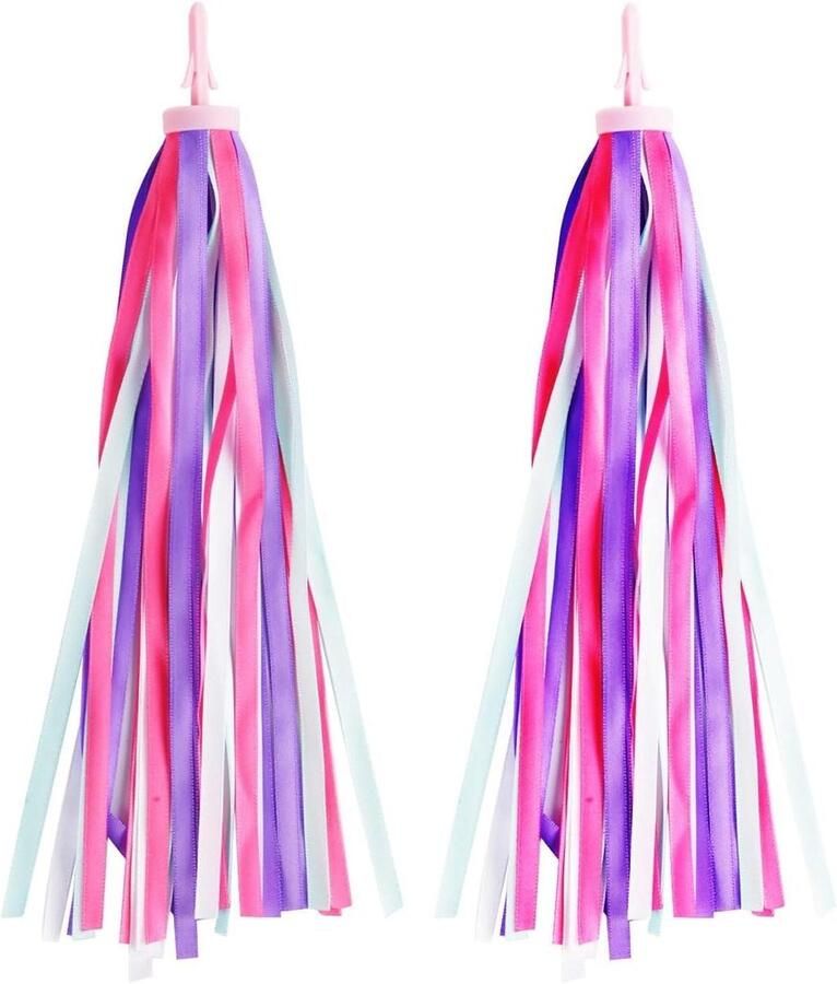 Stuurfranjes Kinderfiets Fietsdecoratie Meisjes Fiets Versieren Kleurrijk Fladderend 25 cm Paars-Roze