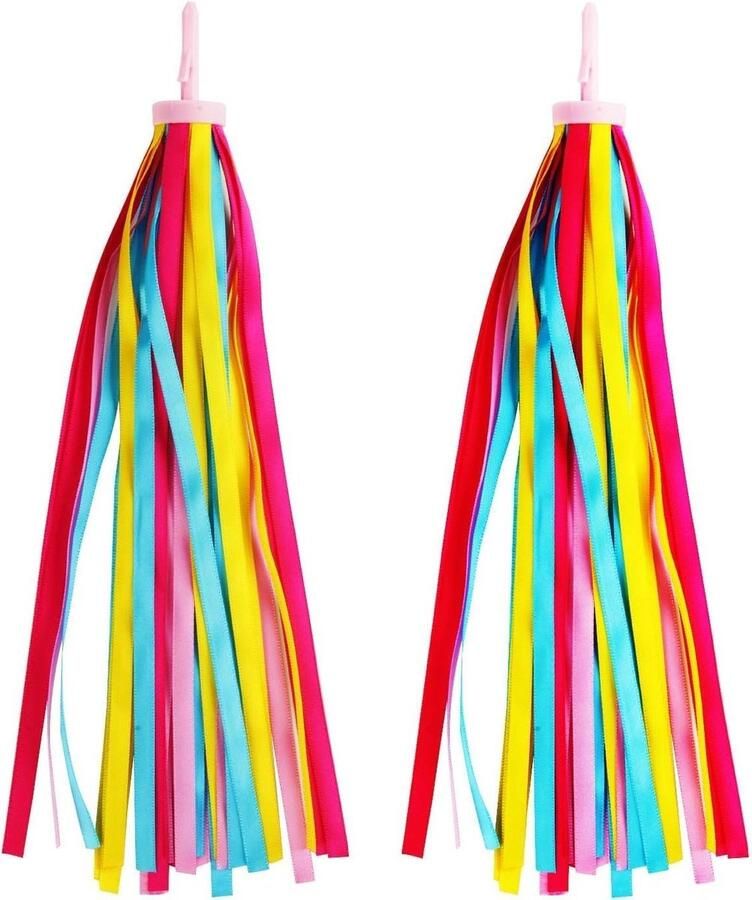 Stuurfranjes Kinderfiets Fietsdecoratie Meisjes Fiets Versieren Kleurrijk Fladderend Lint 25 cm Geel-Roze