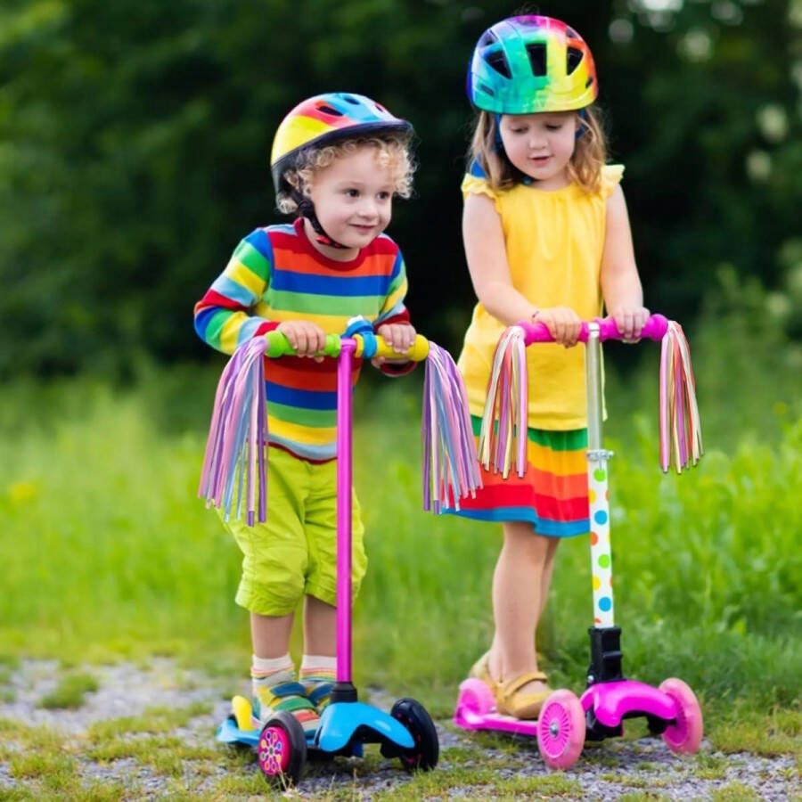 Stuurfranjes streamerbandjes voor kinderfiets luchtslangen fietsstuur kwaststep en step-handgrepen paars roze blauw