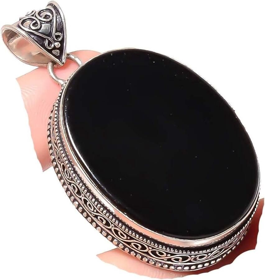STYLE! Black ONYX Retro PENDANT 2 long Best Wire Design HANDMADE Sterling Silver Plated Jewelry for girls woman's Gift Party wedding all ocassions
