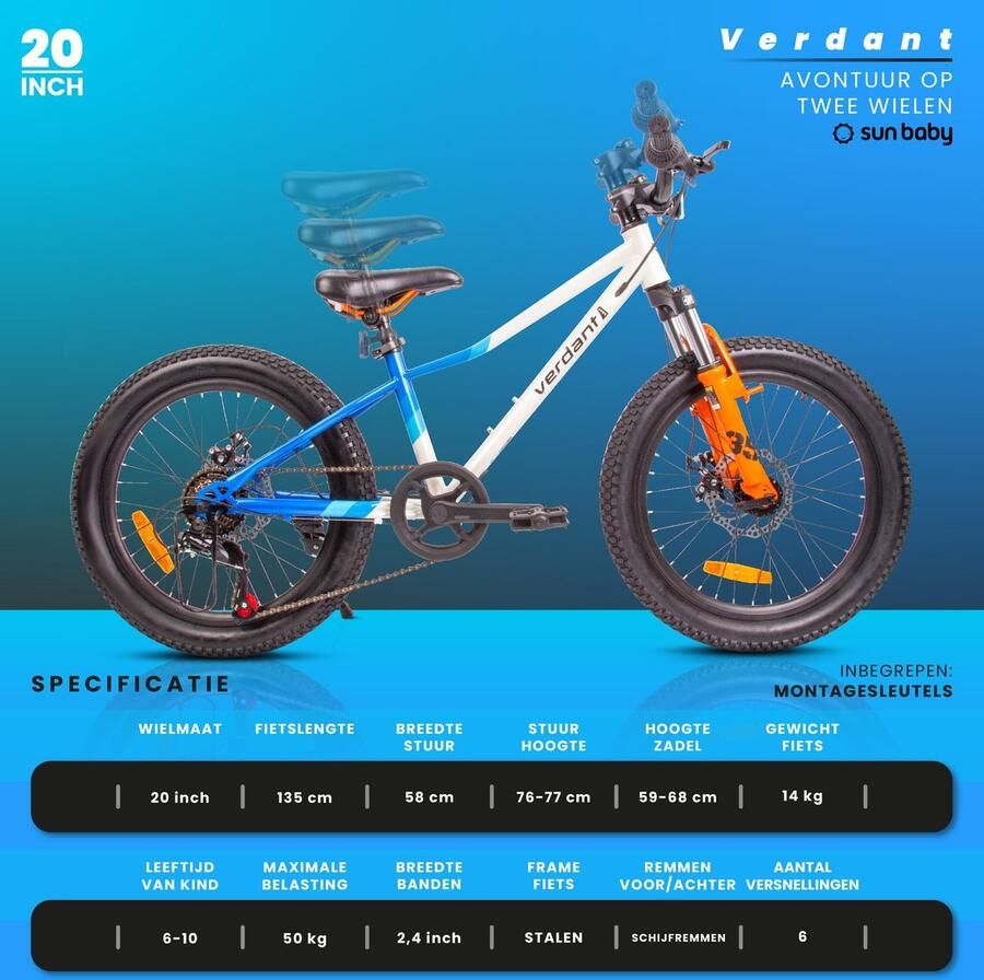 SUN BABY Verdant Bike jongensfiets 20 Wit-Blauw-Oranje ShopVlot