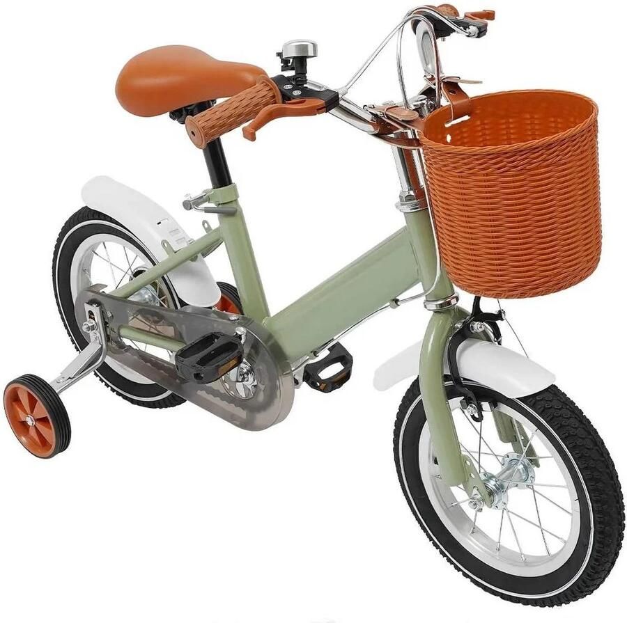 TamTrade Kinderfiets met zijwieltjes Groen Dubbel remsysteem Unisex Hoge draagcapaciteit van 40Kg 12 Inch