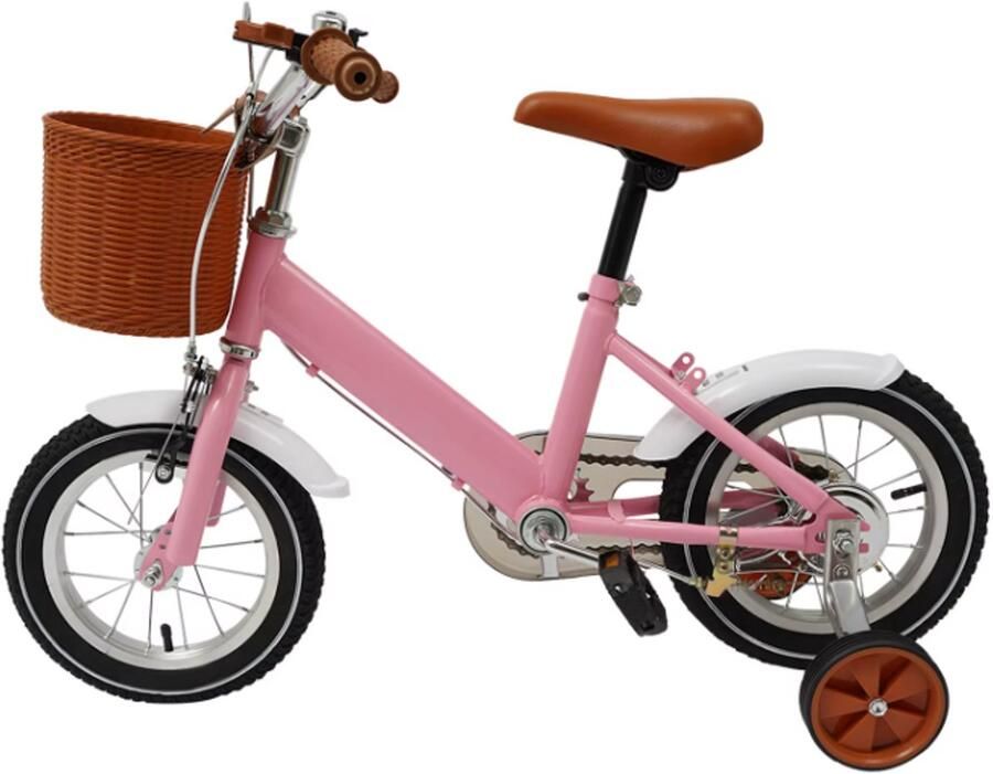 TamTrade Kinderfiets met zijwieltjes Roze Dubbel remsysteem Unisex Hoge draagcapaciteit van 40Kg 12 Inch