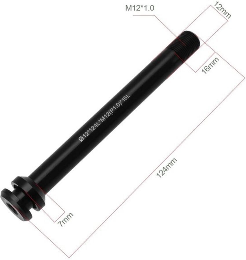 Thru As Aluminium 124 mm Steekas Vervangend Onderdeel Compatibel met M12x1 0 mm Ideaal voor Mountainbike Racefiets