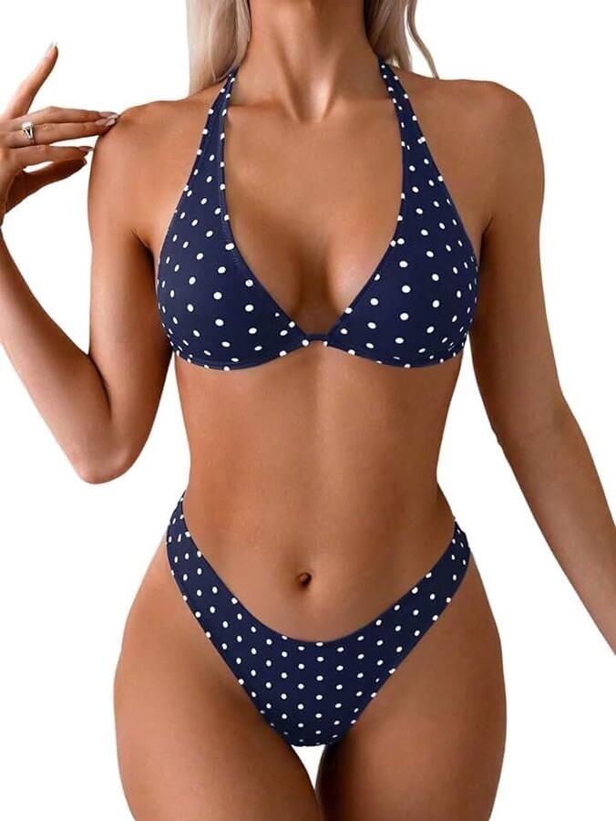 Triangel Bikini Dames Sexy Halter Bikini Met Polka Dots Badpak Retro Stijl Tanga Bikini Badmode Zwempak