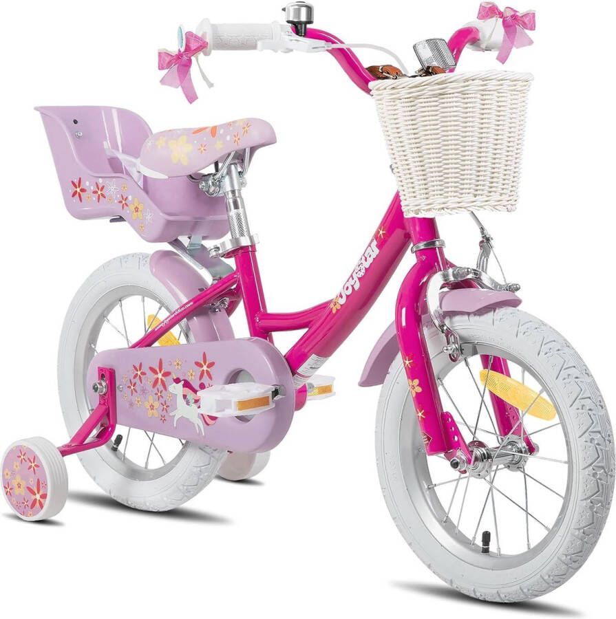 Unicorn 12 14 18 inch kinderfiets voor meisjes van 3-8 jaar kinderfiets met poppenfietszitje steunwielen mandstreamer 18 inch met steunwielen en kickstand