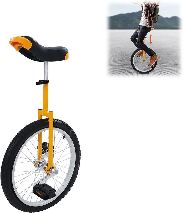Unicycle 20 Inch Eenwieler Balansfiets Balans Training Verstelbare Zadelhoogte 1.55 1.75 m Geel