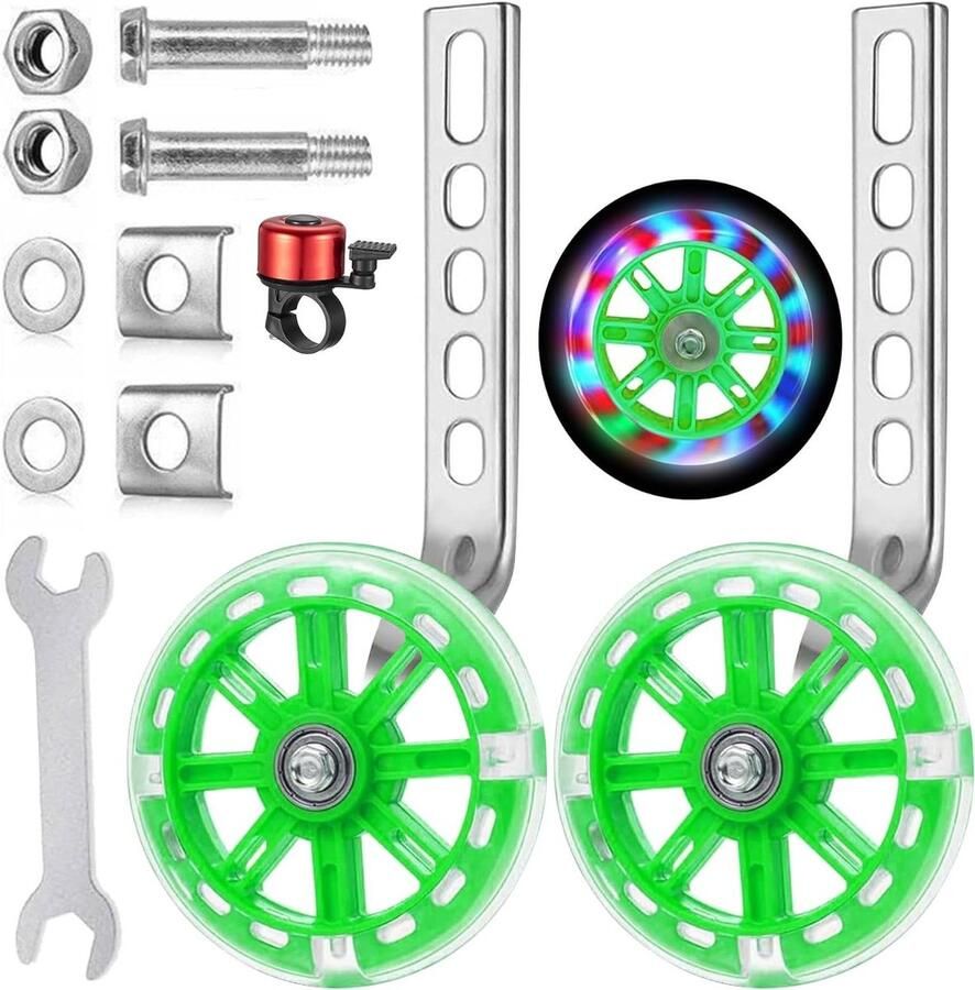 Universele steunwieltjes kinderfiets steunwieltjes groen 1 paar kinderfiets accessoires geschikt voor kinderfietsen extra stabiliteit eenvoudige bevestiging