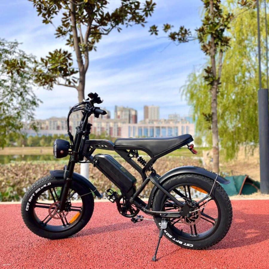 V20 Elektrische fatbike Zwart E-Bike 25 km u 250W 7 Versnellingen Tijdelijk gratis achterzitje!