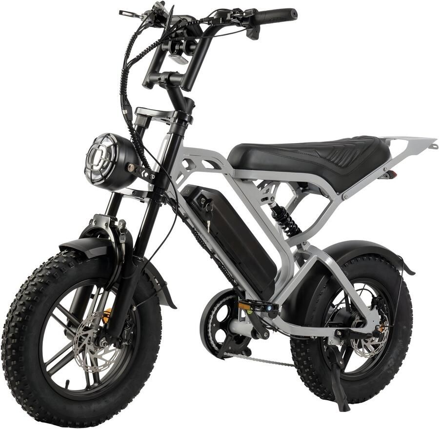 VoltStep V20 Mini Fatbike – Elektrische Fatbike 2025 – 16 Inch – Legaal op de weg – 50 km Actieradius Niet opvoerbaar – Hydraulische rem – Alarm – 2 Jaar Garantie Grijs
