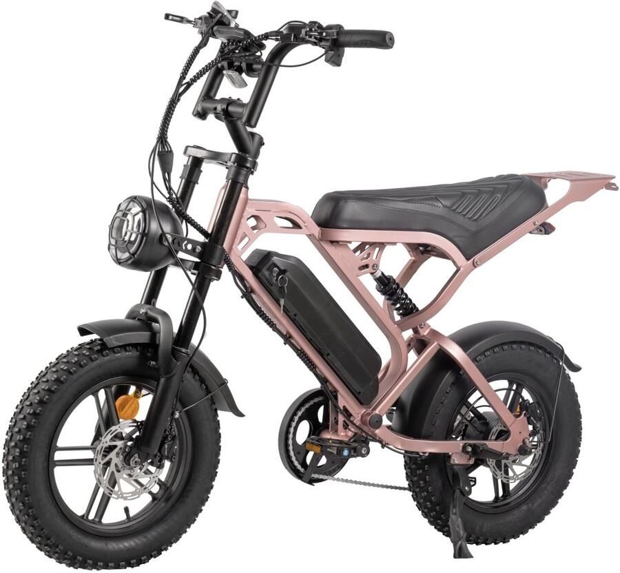 VoltStep V20 Mini Fatbike – Elektrische Fatbike 2025 – 16 Inch – Legaal op de weg – 50 km Actieradius Niet opvoerbaar – Hydraulische rem – Alarm – 2 Jaar Garantie Rose Gold