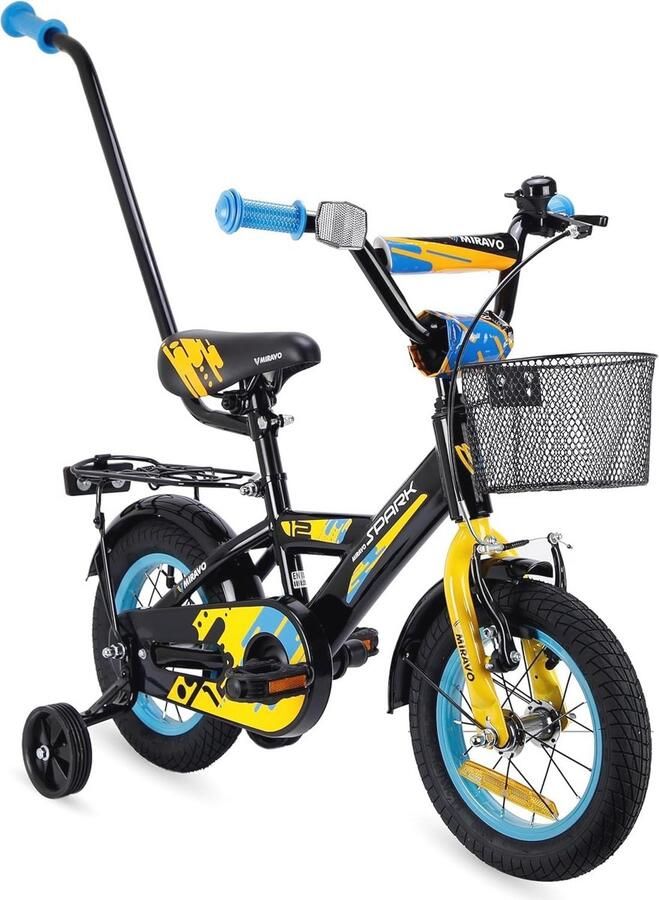 Veilige Kinderfiets van 12 tot 20 inch met Steunwielen en Duwstang
