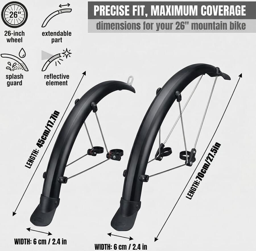 Verstelbare Achter- en Voorkant Mudguard voor Mountainbike en Stadsfiets Bescherming tegen Modder en Water