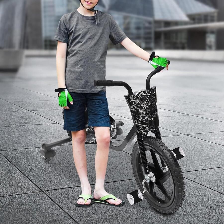 Verstelbare Drift Trike Kinderscooter Skelter Buitenspelen Plezier Grote Wielbasis 7.3kg Gewicht Zwart