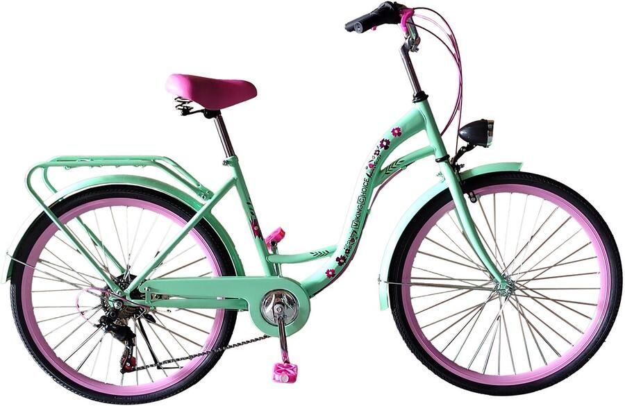 Viking Choice 26 inch meisjesfiets Mintgroen Roze 7 versnellingen Stalen frame