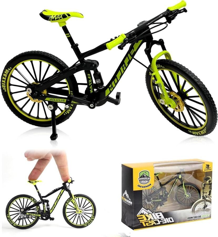 Vinger BMX Fiets Miniatuur Mountainbike Decoratie en Verzameling Realistisch Simulatiedesign 1:10 Schaal Groen