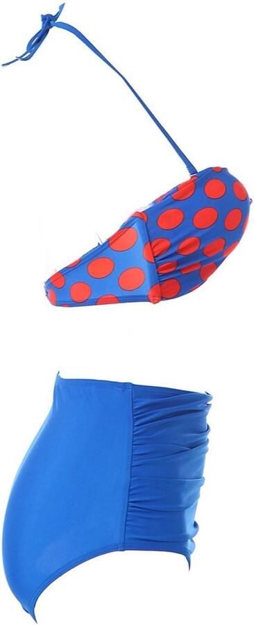 Vintage jaren '50 pin-up girl rockabilly hoge taille retro bikini badpak set Blue & Orange Polka Dot 32-34