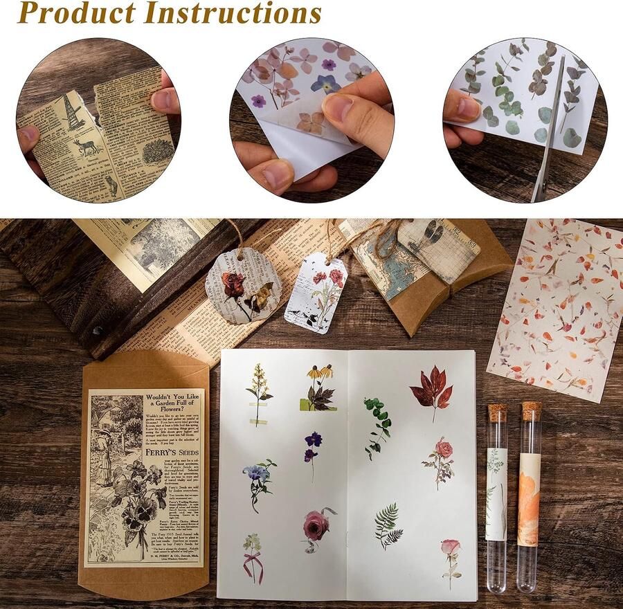 Vintage scrapbooking set 120 stuks retro stickers en decoratief papier washi-papier etiketten en plakkaarten voor dagboek agenda notitieboek fotoalbum en doe-het-zelf