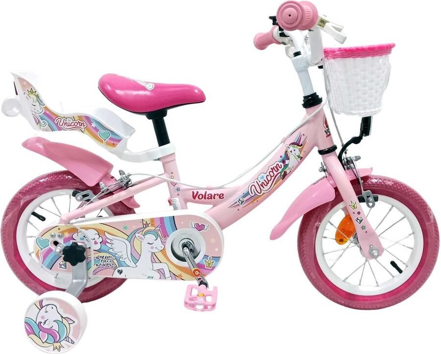 Volare Unicorn Kinderfiets Meisjes 12 inch Roze Twee handremmen - Foto 2