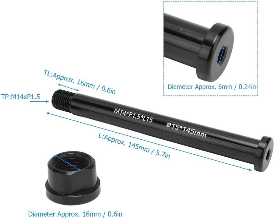 Vooras Aluminium Thru Axle 15x145mm M14xP1.5 Mountainbike Schacht Lichtgewicht As