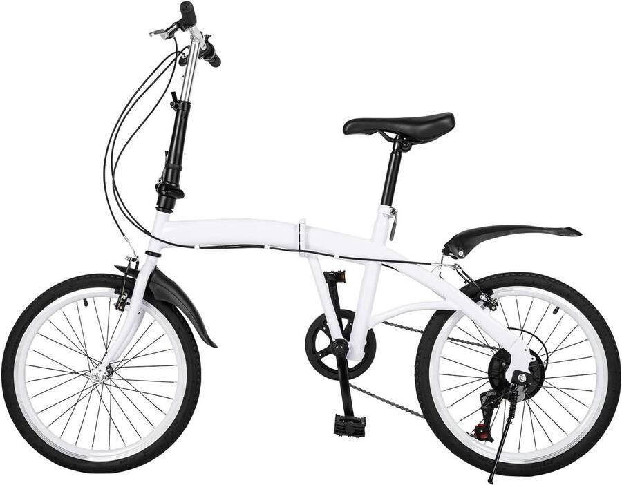 Vouwfiets 20 inch Stadsfiets Klapfiets Kamperen Fietsen 6 Versnellingen Verstelbaar 146 x 113 cm Wit