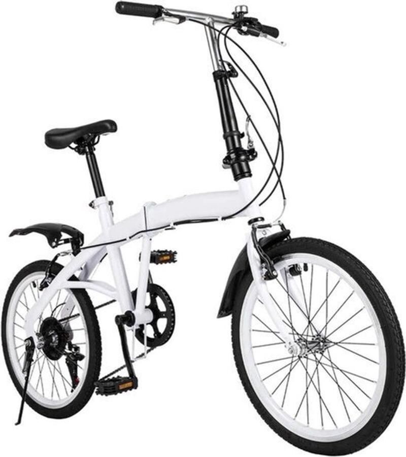 Vouwfiets Kinderfiets – Inklapbare Fiets – Stevige Fiets – Verstelbare Kinderfiets – 6 Versnellingen – Robuust Stalen Frame Wit