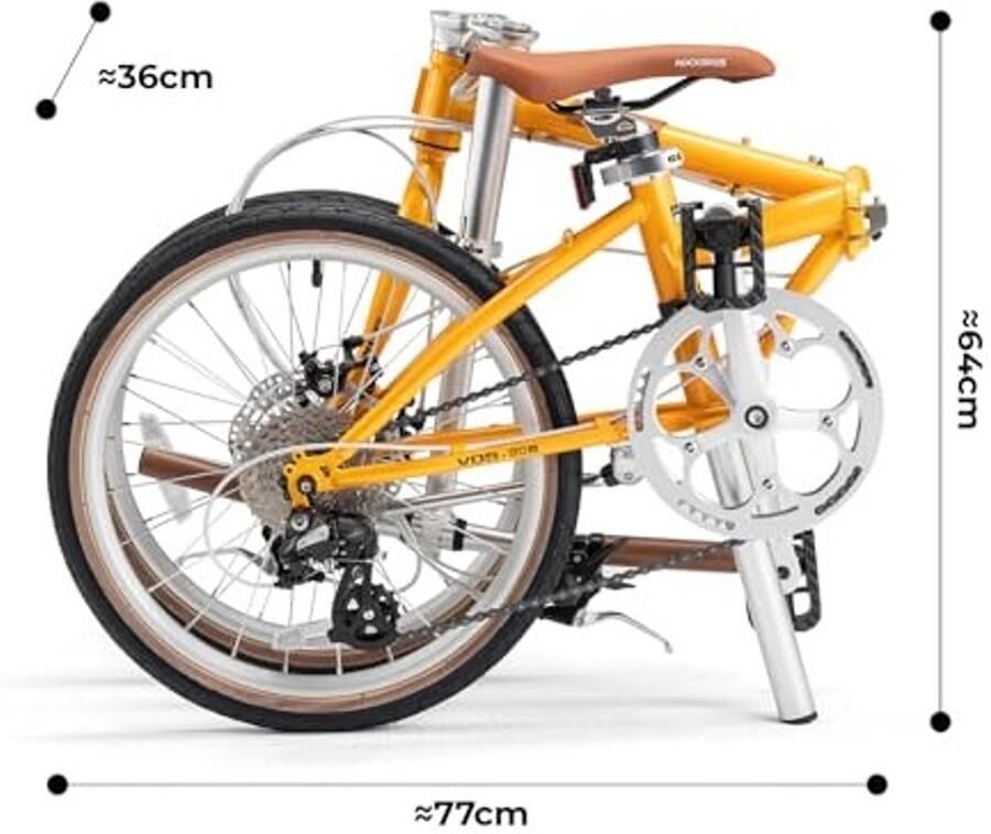 Vouwfiets met 8 Versnellingen Lichtgewicht en Disc Rem Geel