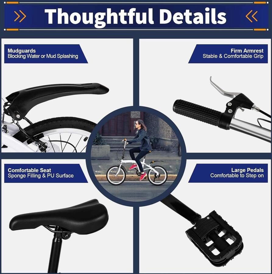 Vouwfiets Stadsfiets Dagelijks Vervoer 6 Versnellingen 20 Inch Wielen Wit