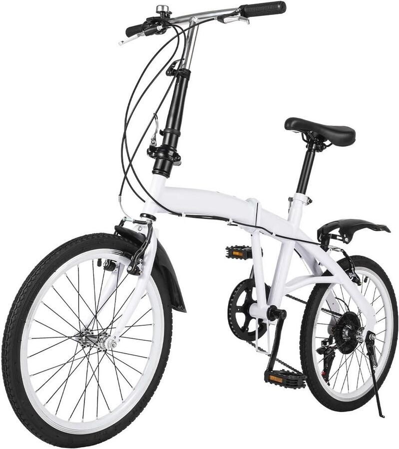 Vouwfiets voor volwassenen 20 inch 6 versnellingen opvouwbaar wit geschikt voor stads- en campinggebruik
