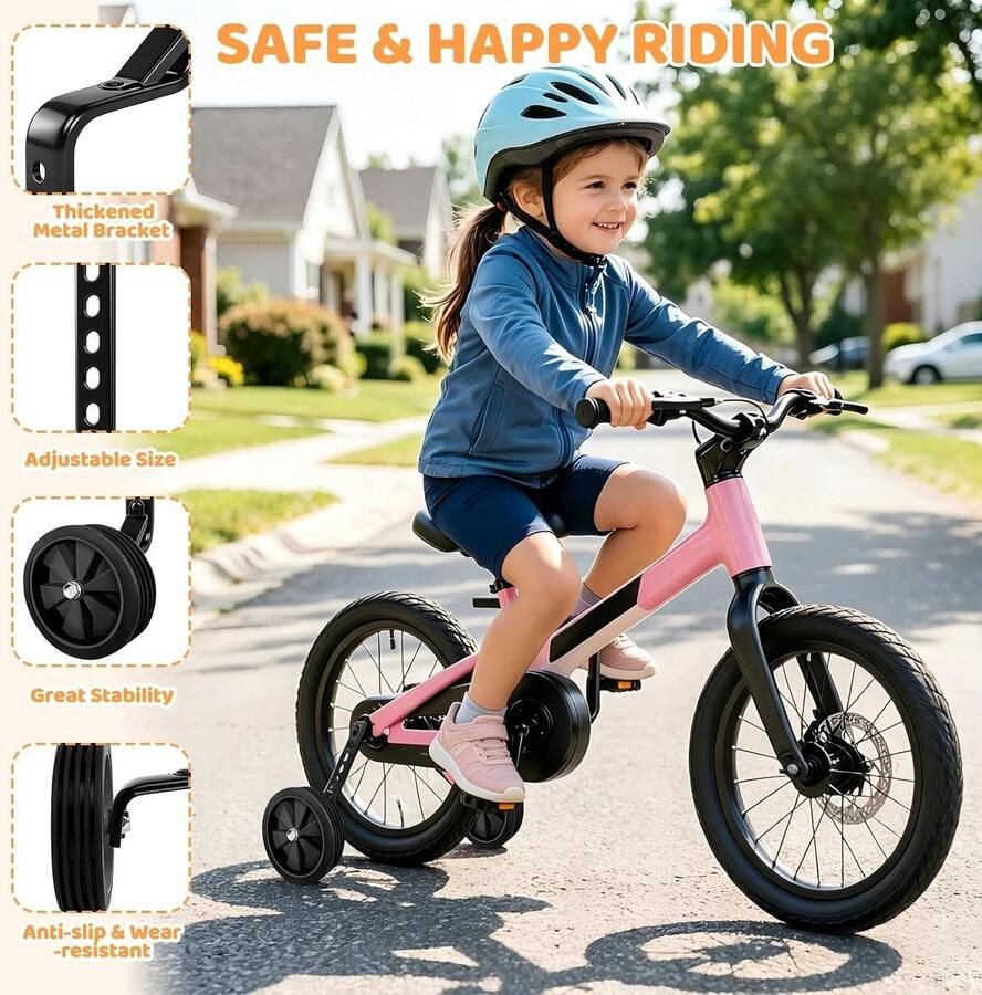 Wielen 2 Stuks Kinderfiets Steunwielen Verstelbare Universele Steunwielen voor Kinderfietsen Geschikt Voor Fietsen van 12 14 16 18 20 inch Ideaal Voor Beginners (Zwart)