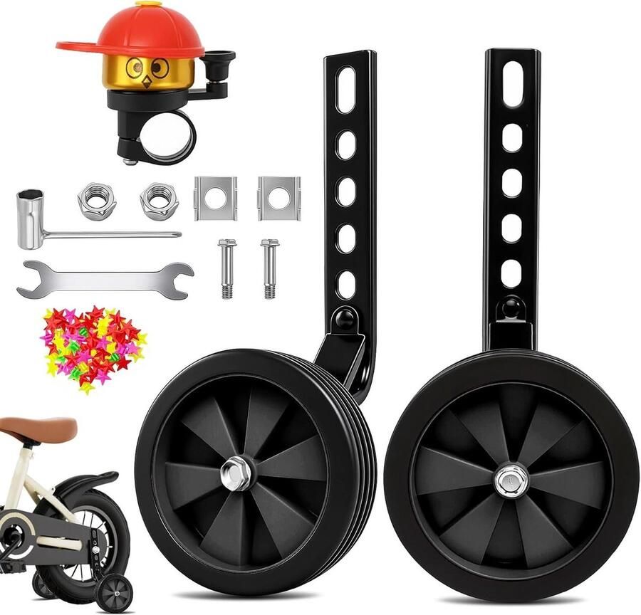 Wielen 2 Stuks Kinderfiets Steunwielen Verstelbare Universele Steunwielen voor Kinderfietsen Geschikt Voor Fietsen van 12 14 16 18 20 inch Ideaal Voor Beginners (Zwart)