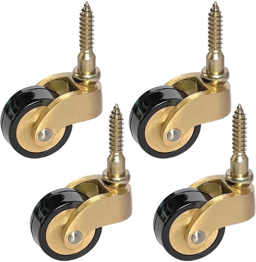 Wielen van massief messing 4 stuks 25 mm 360° draaibaar meubelwielen retro pianopoten (schroefpunt) (geel)