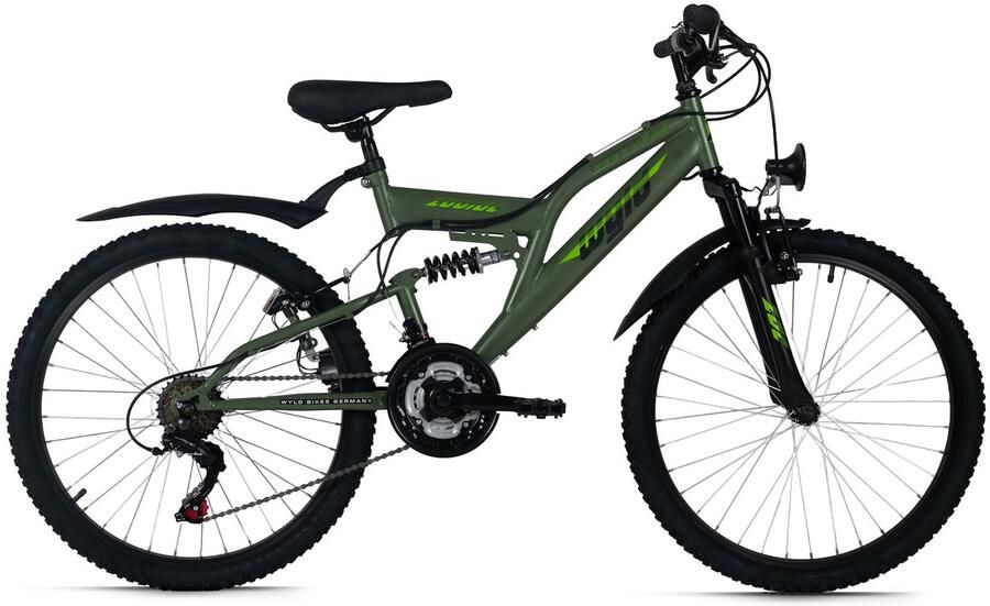 WYLD Full-suspension kinder-mountainbike (ATB) – 24 inch Zodiac – Groen – 18 versnellingen – Framemaat 38 cm