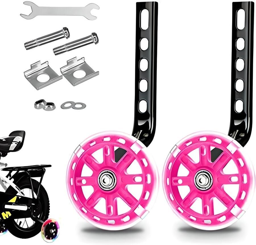 Zijwieltjes Kinderfiets Fietsstabilisatoren Kind Leren Fietsen LED Knipperende Wielen 12-20 Inch Roze
