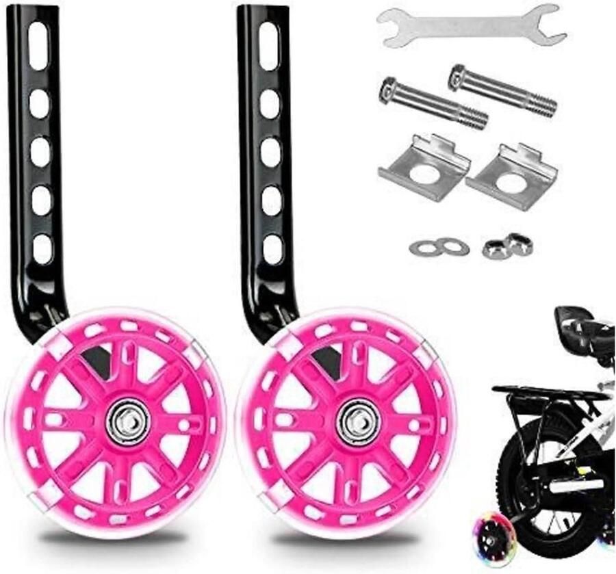Zijwieltjes Kinderfiets Fietsstabilisatoren Stabiliteit Balans Leren LED Knipperwielen 12-20 Inch Roze