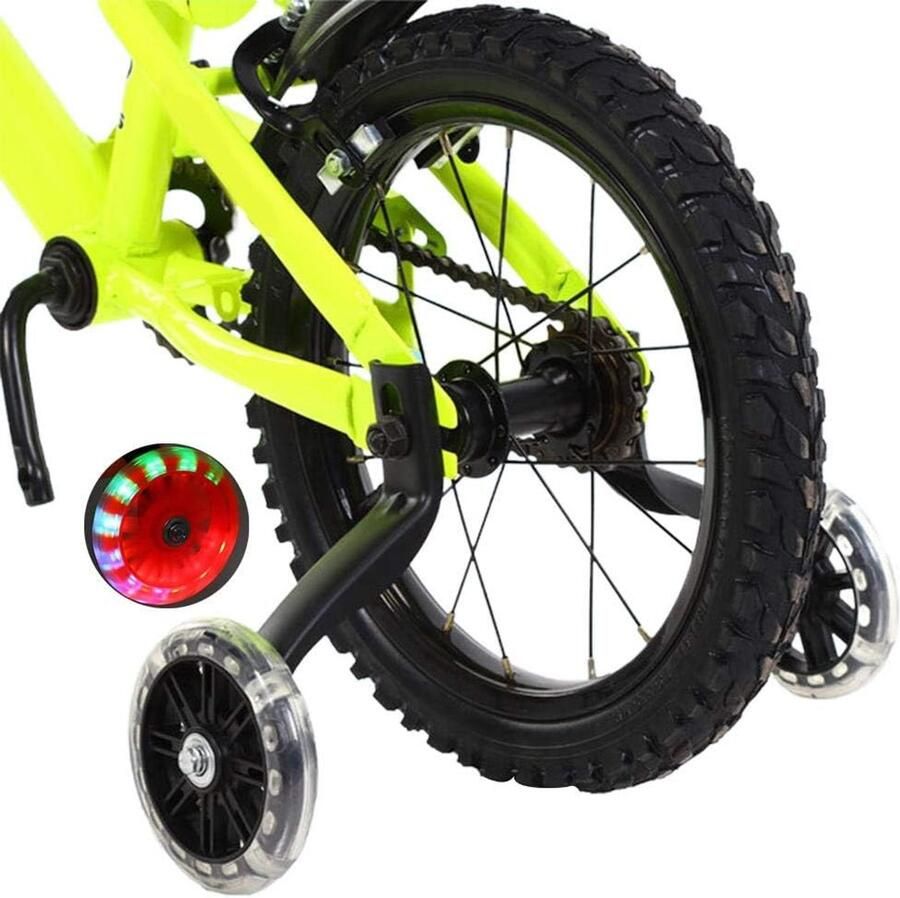 Zijwieltjes Kinderfiets Hulpwielen Balanstrainers Fietsen Leren LED Knipperende Wielen 12-20 Inch Zwart