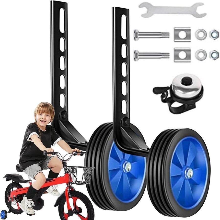 Zijwieltjes Kinderfiets Leerwieltjes Fiets Veilig Leren Fietsen Verstelbaar PVC-ijzer Wiel 12-20 Inch Blauw