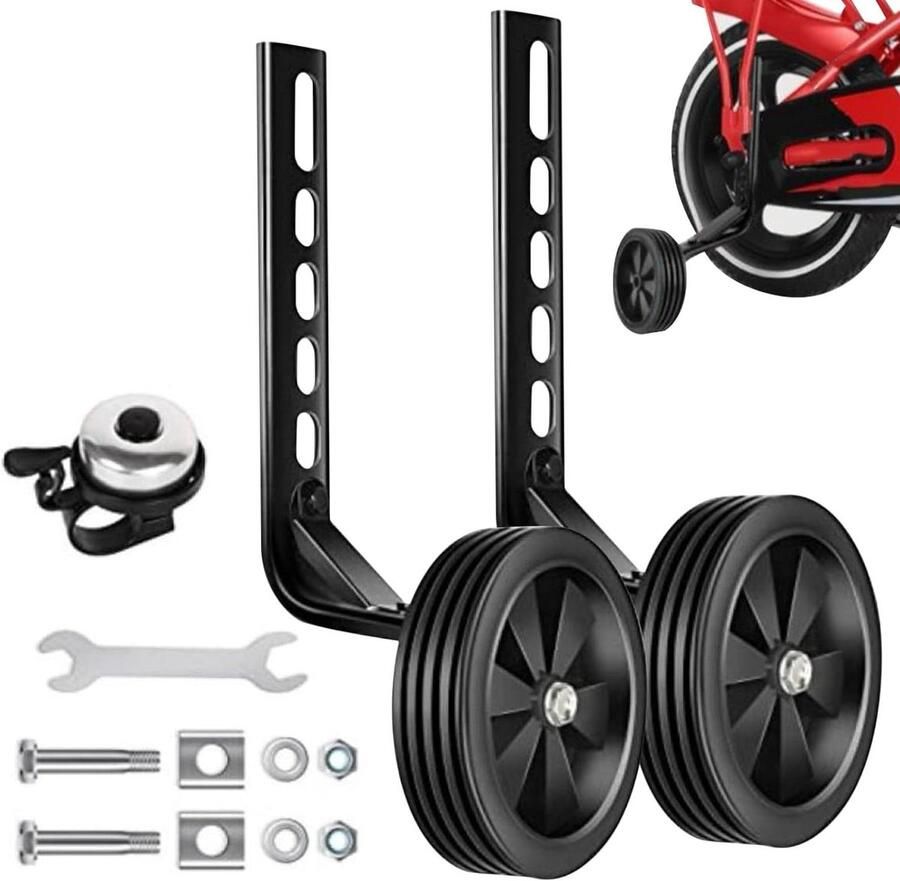 Zijwieltjes Kinderfiets Leerwieltjes Fiets Veilig Leren Fietsen Verstelbare Stabiliteit 12-20 Inch Zwart