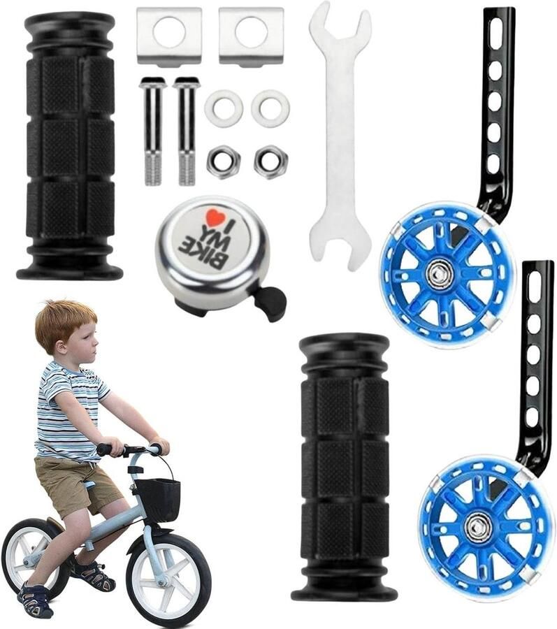 Zijwieltjes Kinderfiets Oefenwielen Balans Kinderen Leren Fietsen Verstevigd Driehoekontwerp 12-20 inch Blauw