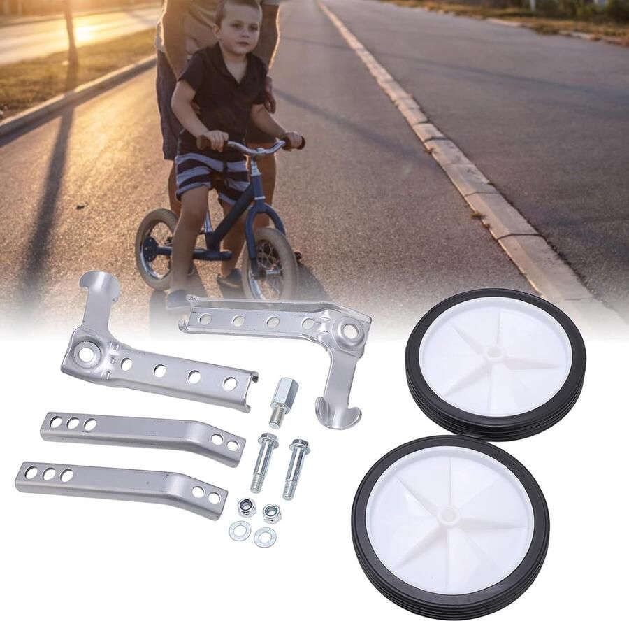 Zijwieltjes Kinderfiets Ondersteuningswielen Stabilisatoren Leren Fietsen Verstelbaar Stalen Frame 18-24 Inch Grijs